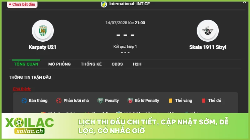 Lịch thi đấu chi tiết, cập nhật sớm, dễ lọc, có nhắc giờ